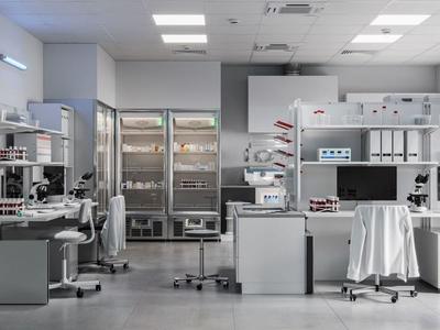 The laboratory floor, benches and analysers
