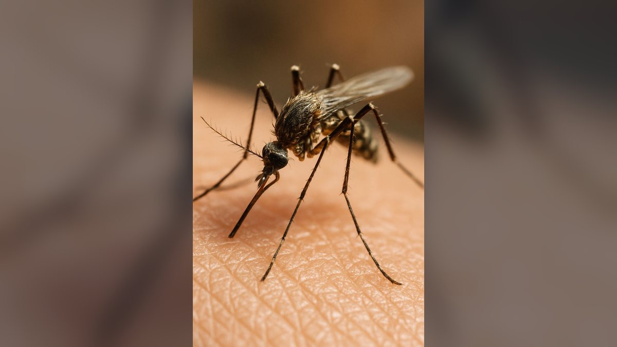 A mosquito feeding on human skin